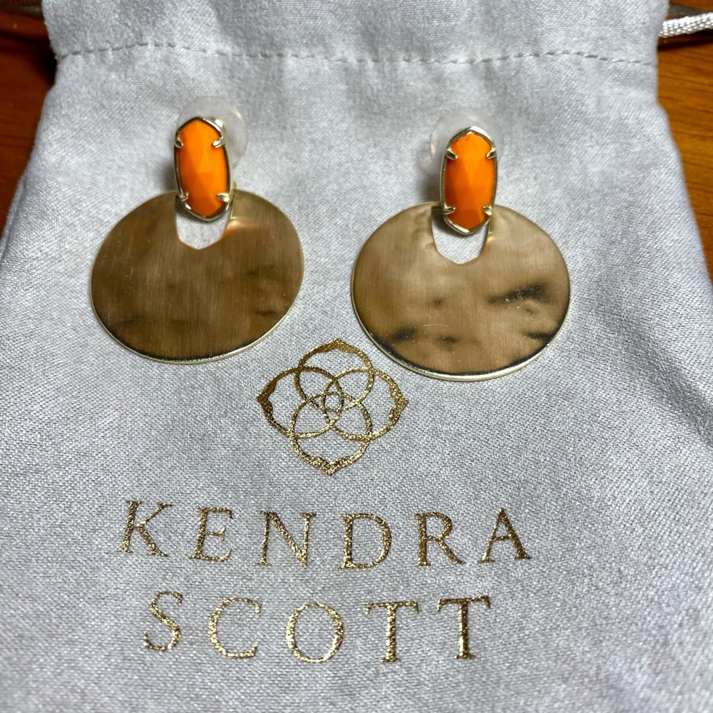 Kendra Scott Deena Gold and Orange Earrings - Picture 2 of 5